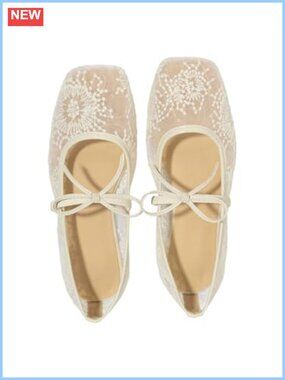 Lace Mesh Ballet Flats Square Toe Embroidered Wedding Dress Shoes